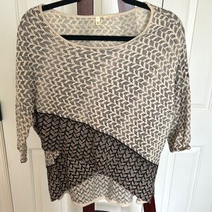 Moth Women’s Patterned Cotton Wool Knit Top 3/4 Sleeve Bead Detail Crop Sz S